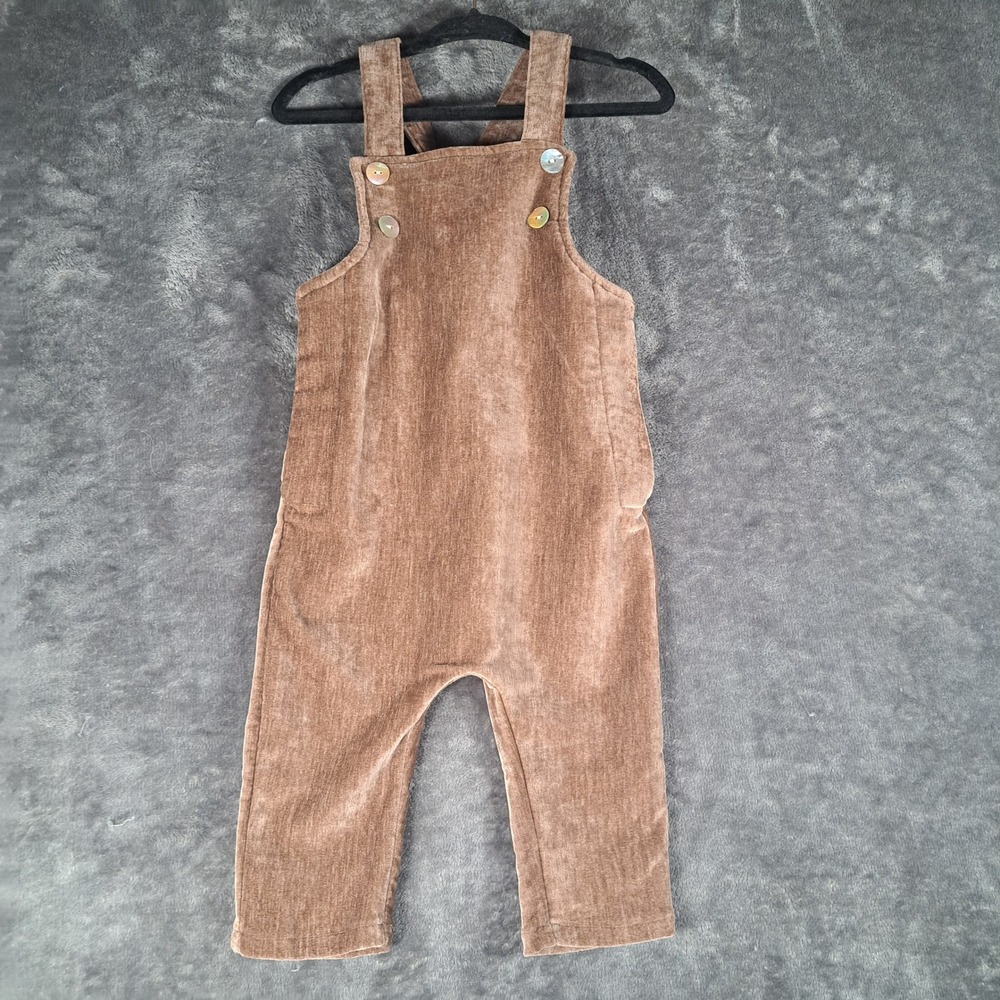 Maniere Baby Brown Velvet Corduroy Overalls 9M Boho Neutral Romper‎